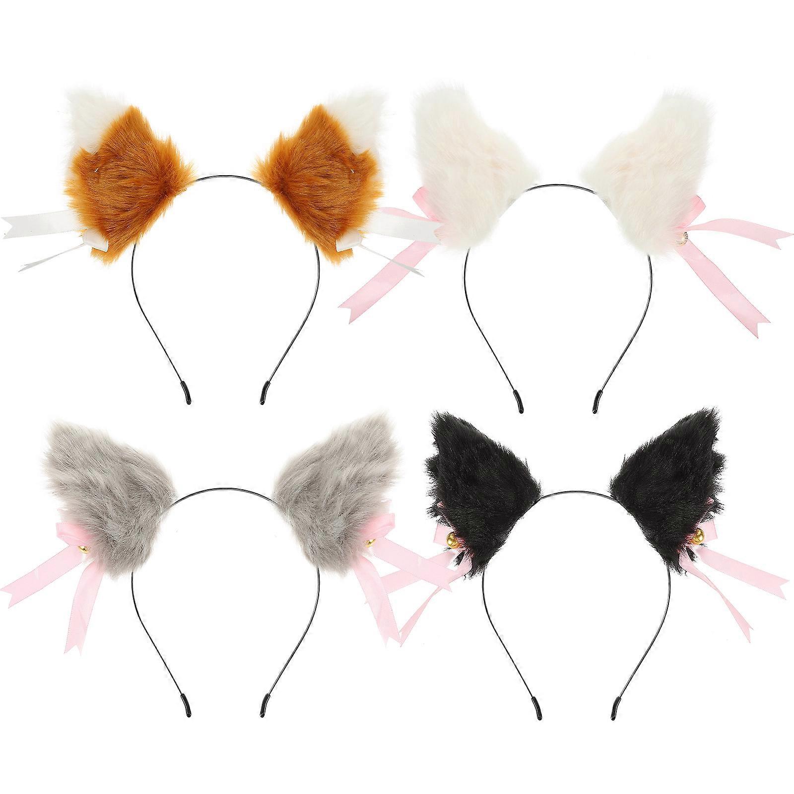 Adorable Bowknot Cat Ear Hair Clips For Ladies Assorted Color Designed For Cosplay And Everyday Wear 4 Pairs