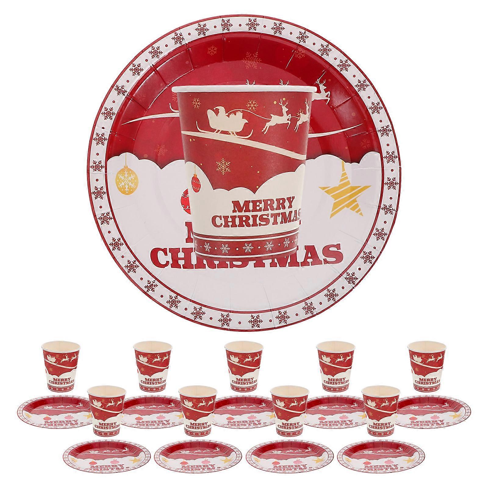 Christmas Party Plates and Cups Set with Festive Red Designs for Merry Celebrations and Christmas Gatherings 20 Pieces
