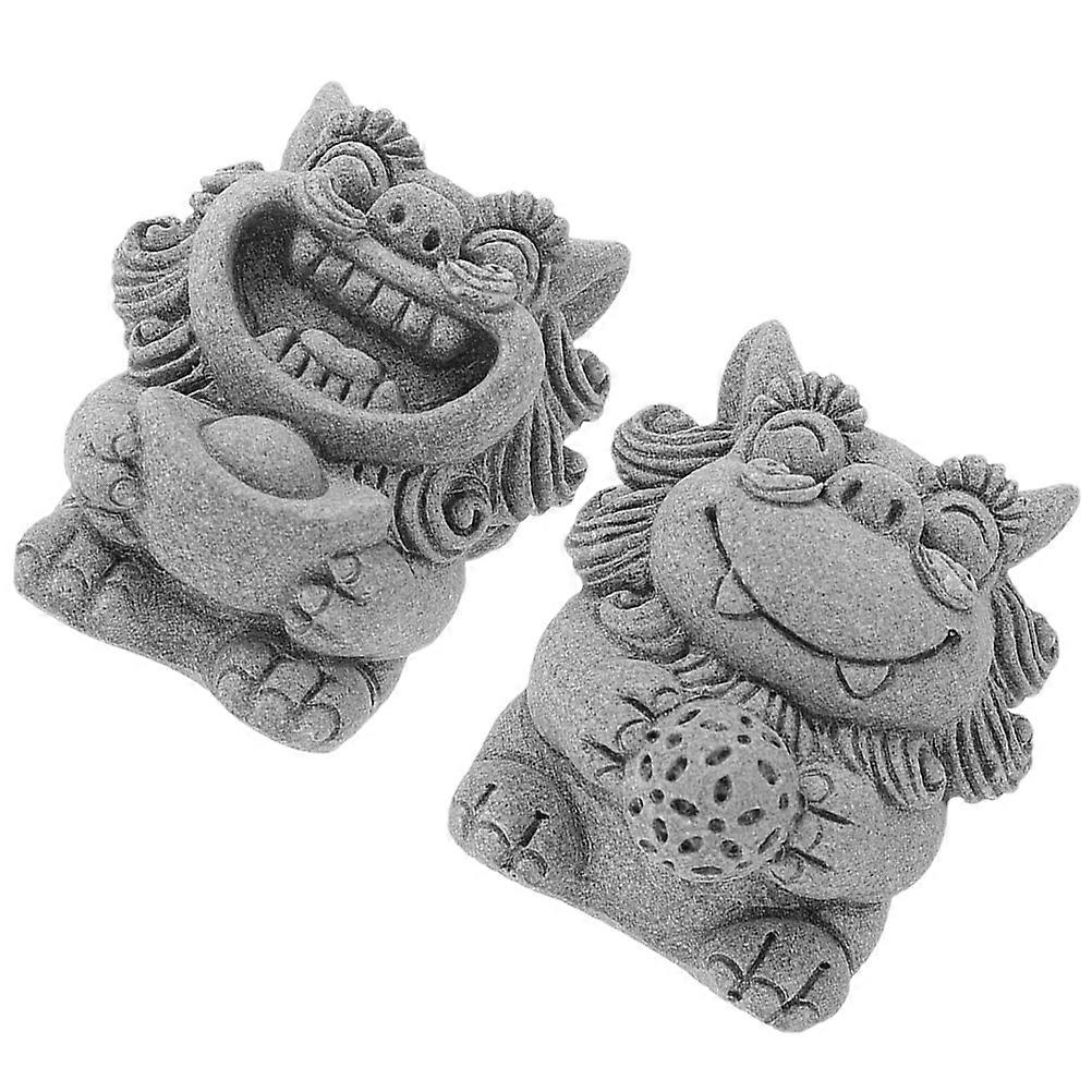 Decorative Mini Lion Figurine Suitable For Artware Enthusiasts In Light Grey 2Pcs
