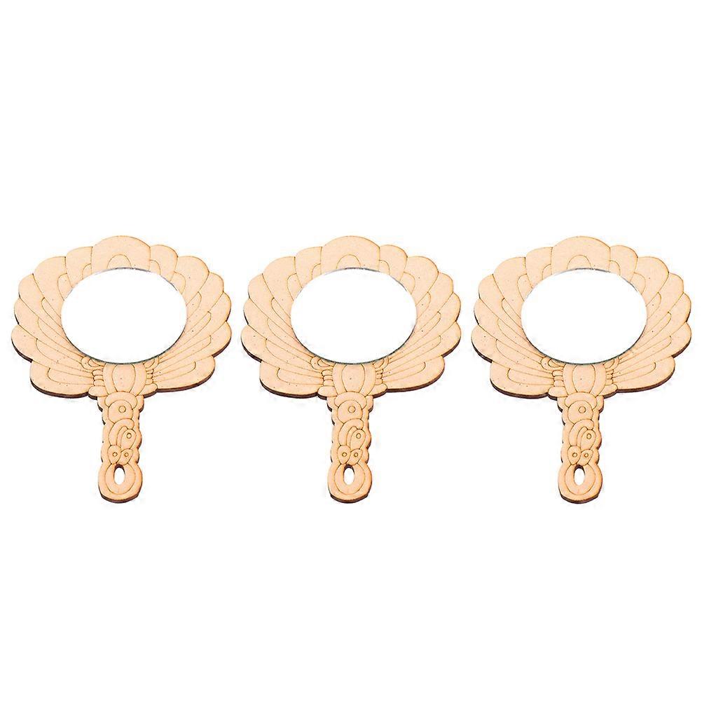 DIY Crafts Mirror Set for Women Light Brown Synthesis Material 3pcs Unfinished Handheld Mirrors