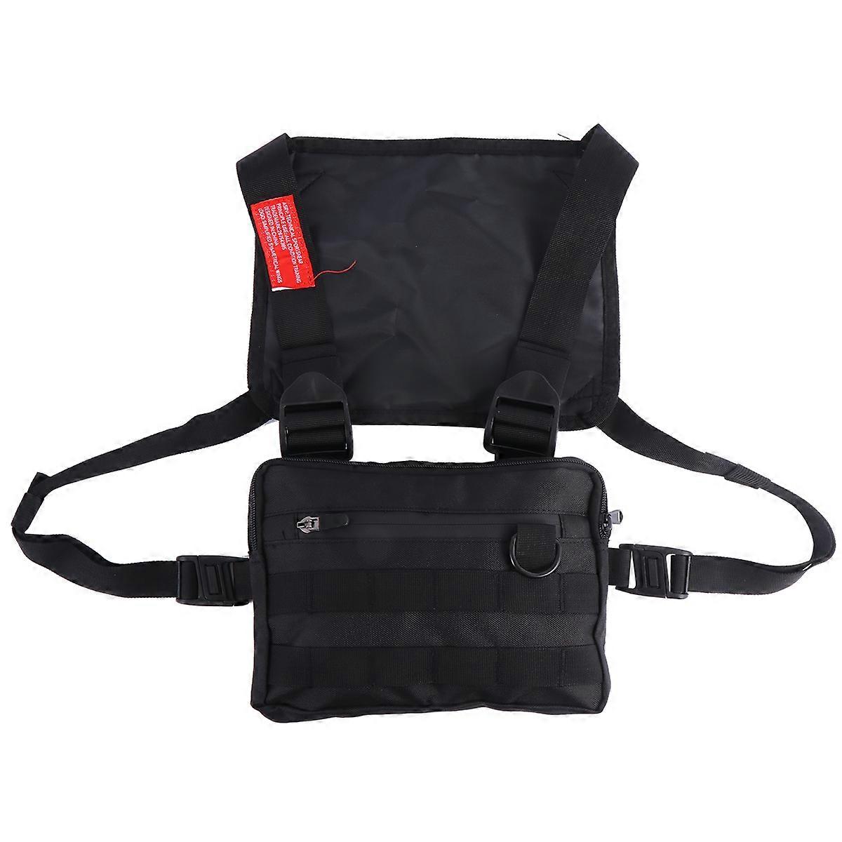 Black Nylon Running Backpack Vest Waterproof for Climbing with Pockets and Pouches 1Pc