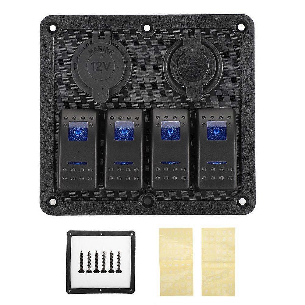4 Gang Rocker Switch Panel with USB and Lighter Socket 12V 24V Waterproof