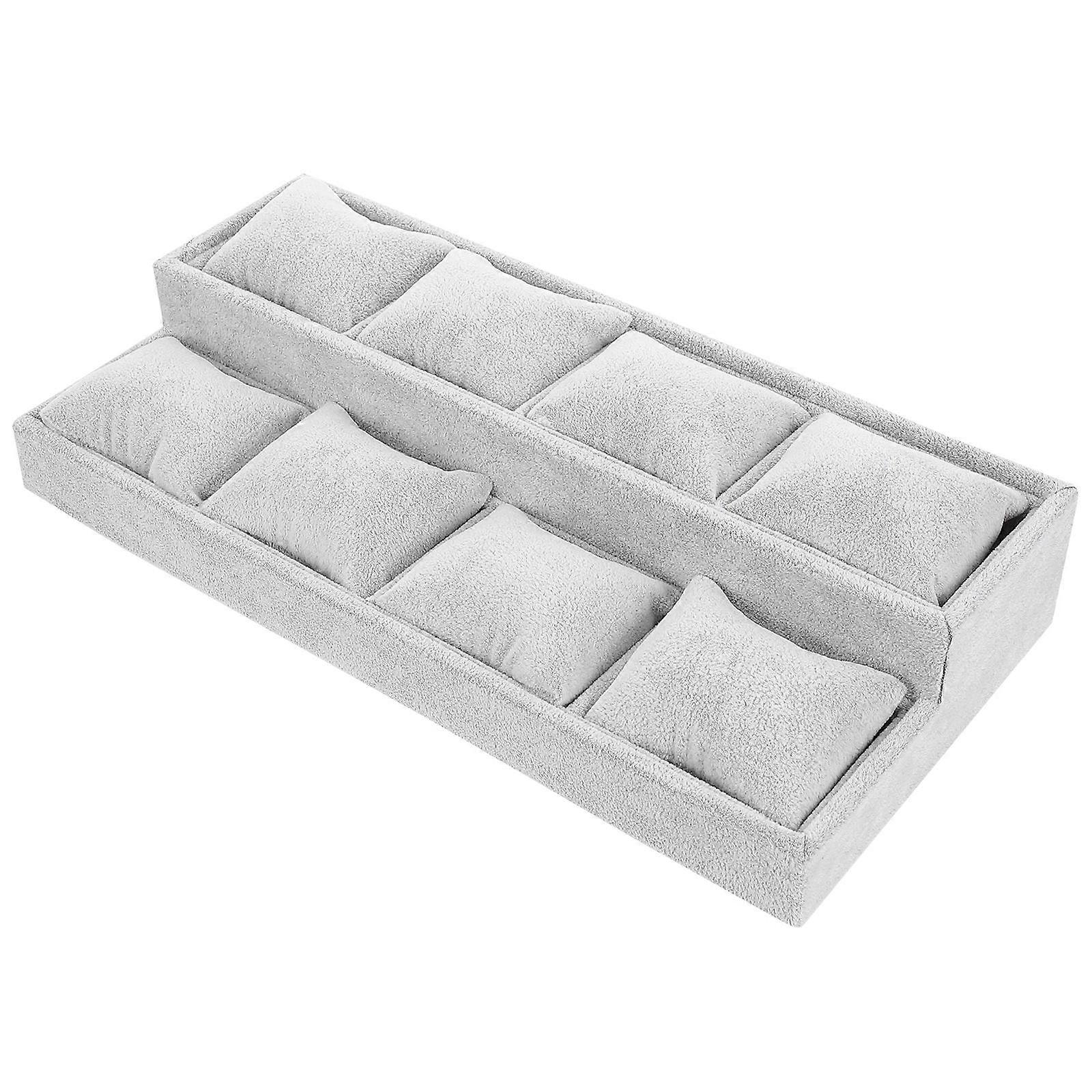 Double Watch Display Tray with Soft Cushions Jewelry Storage Organizer for Bracelets & Watches, Scratch Resistant Multi Compartment Design, Elegant