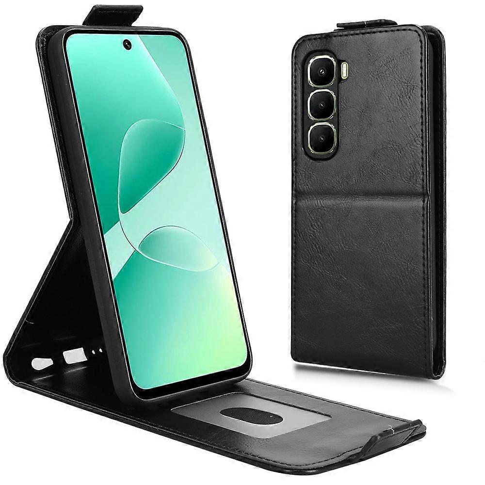 TKdaddy ل Infinix Hot 60i 4G / حار 60 5G حامل حامل مغناطيسي غطاء هاتف من الجلد العمودي مع حامل بطاقة أسود