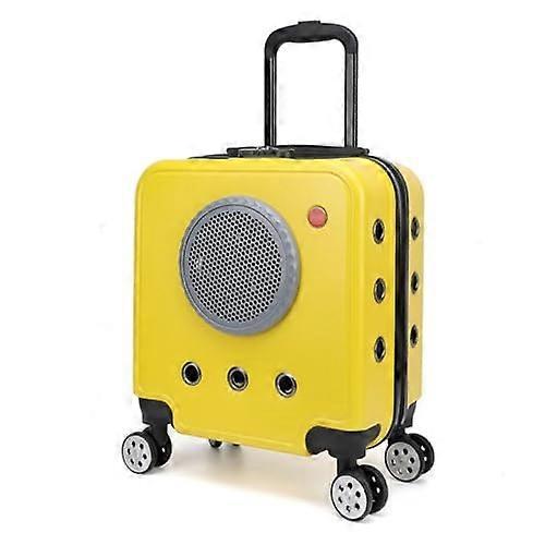 Pet carrier bag on wheels, large capacity, breathable cat carrier with universal wheels and combination lock, portable pet trolley suitcase yellow