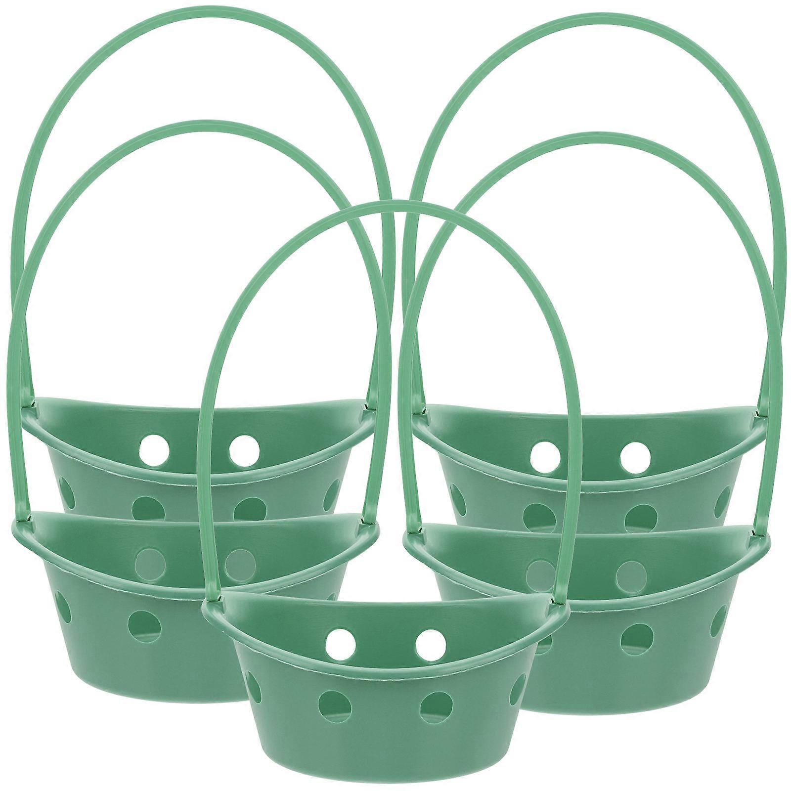 5pcs Green Plastic Flower Baskets for Decor with Handle Sturdy and Suitable for Mourning