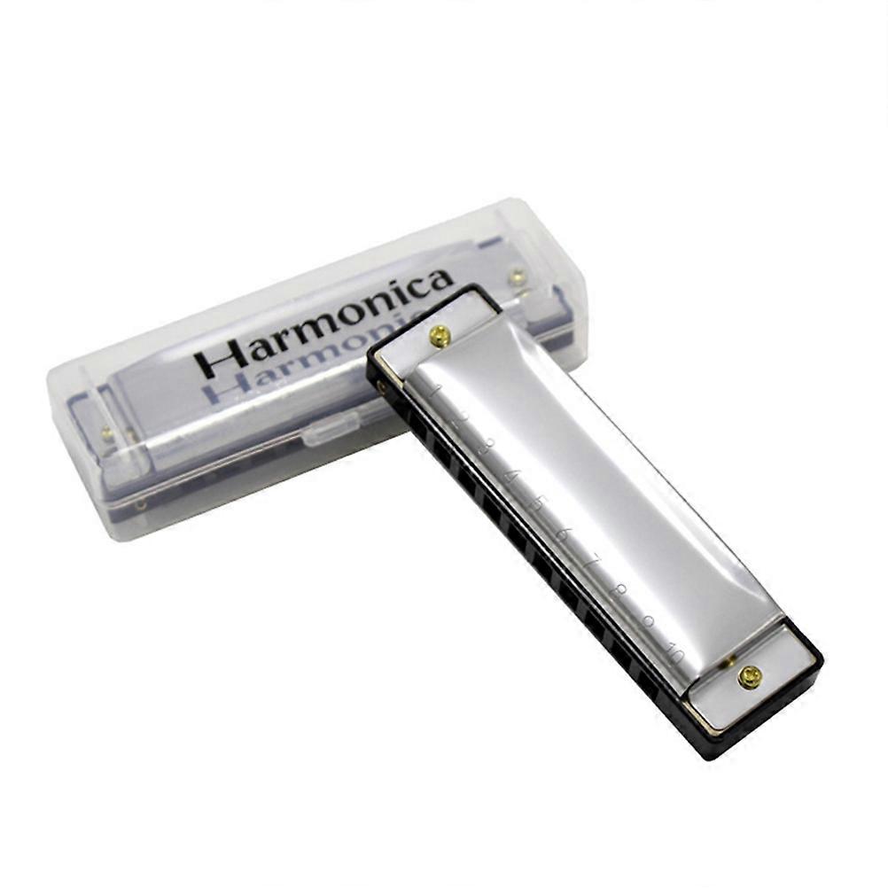 10 Hole Harmonica Musical Instrument For Blues Performance With Silver Diatonic Design 1Pack