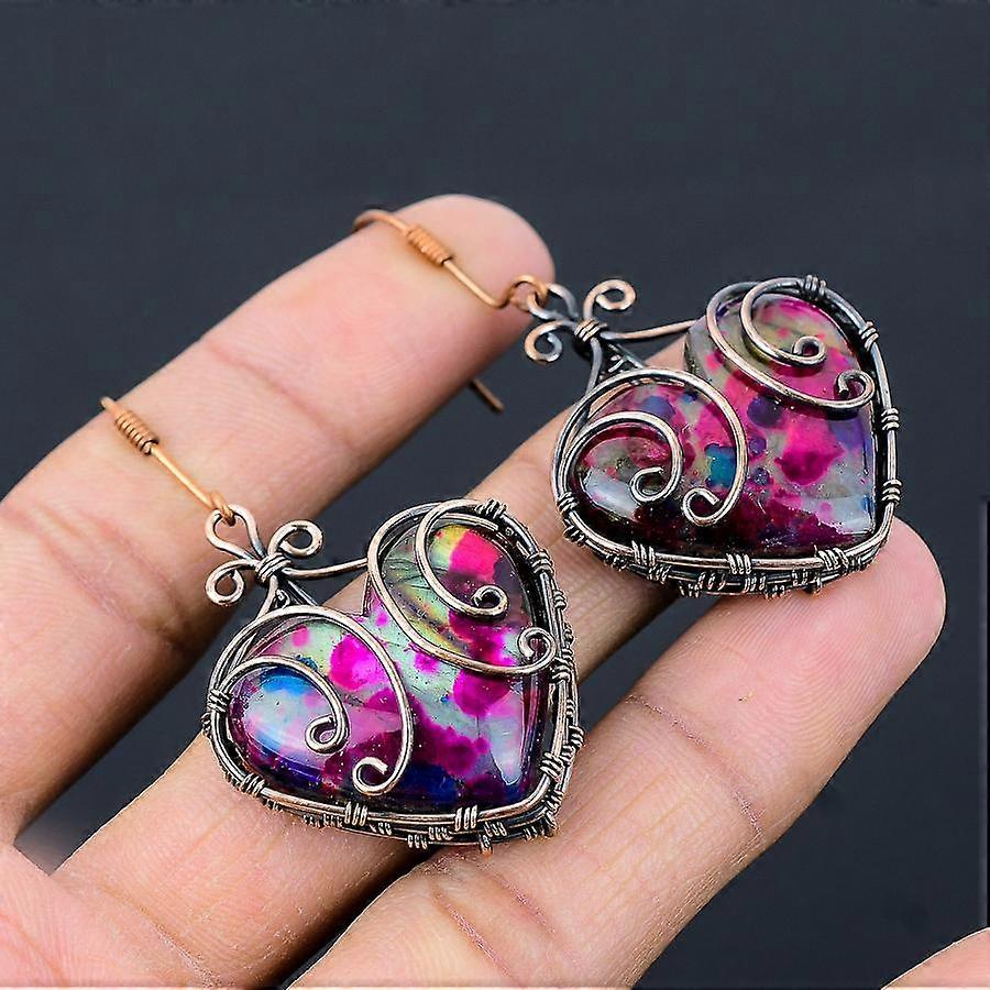 Natural Multi Labradorite Gemstone Copper Wire Wrap Gift Earring 2.36 E6A25