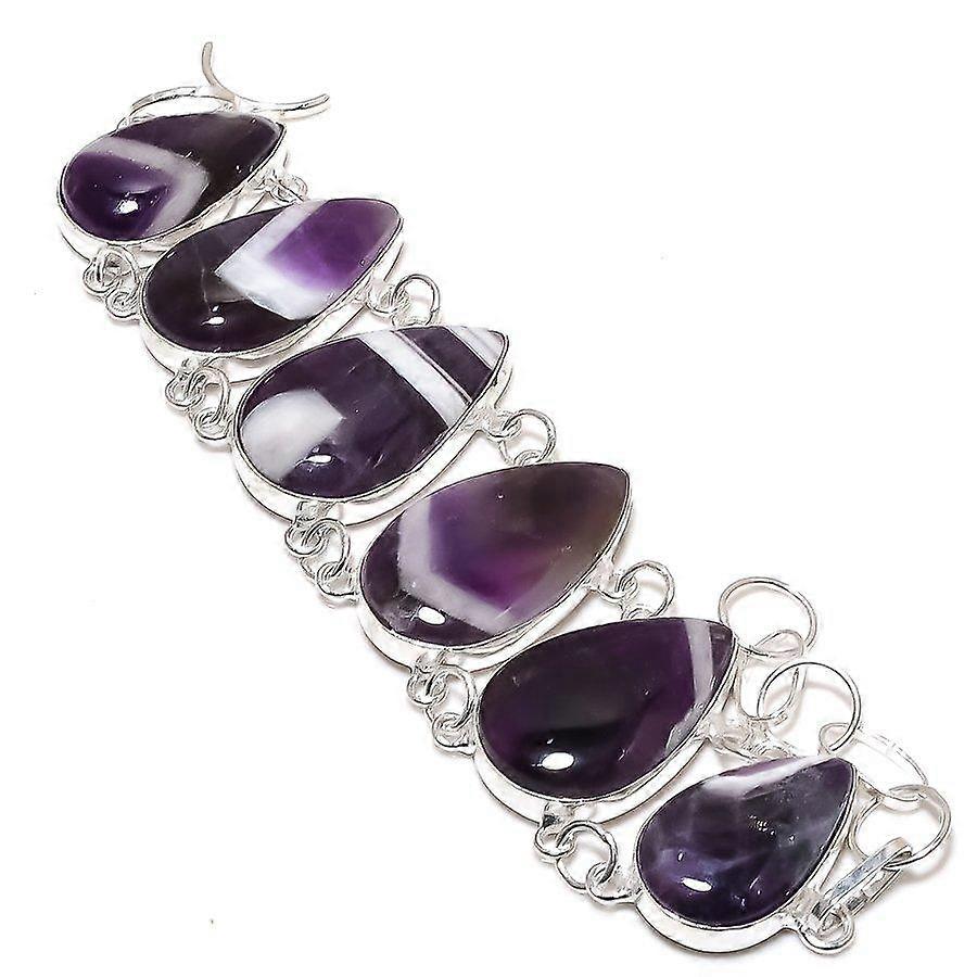 Chevron Amethyst Gemstone 925 Sterling Silver Bracelet7-8"