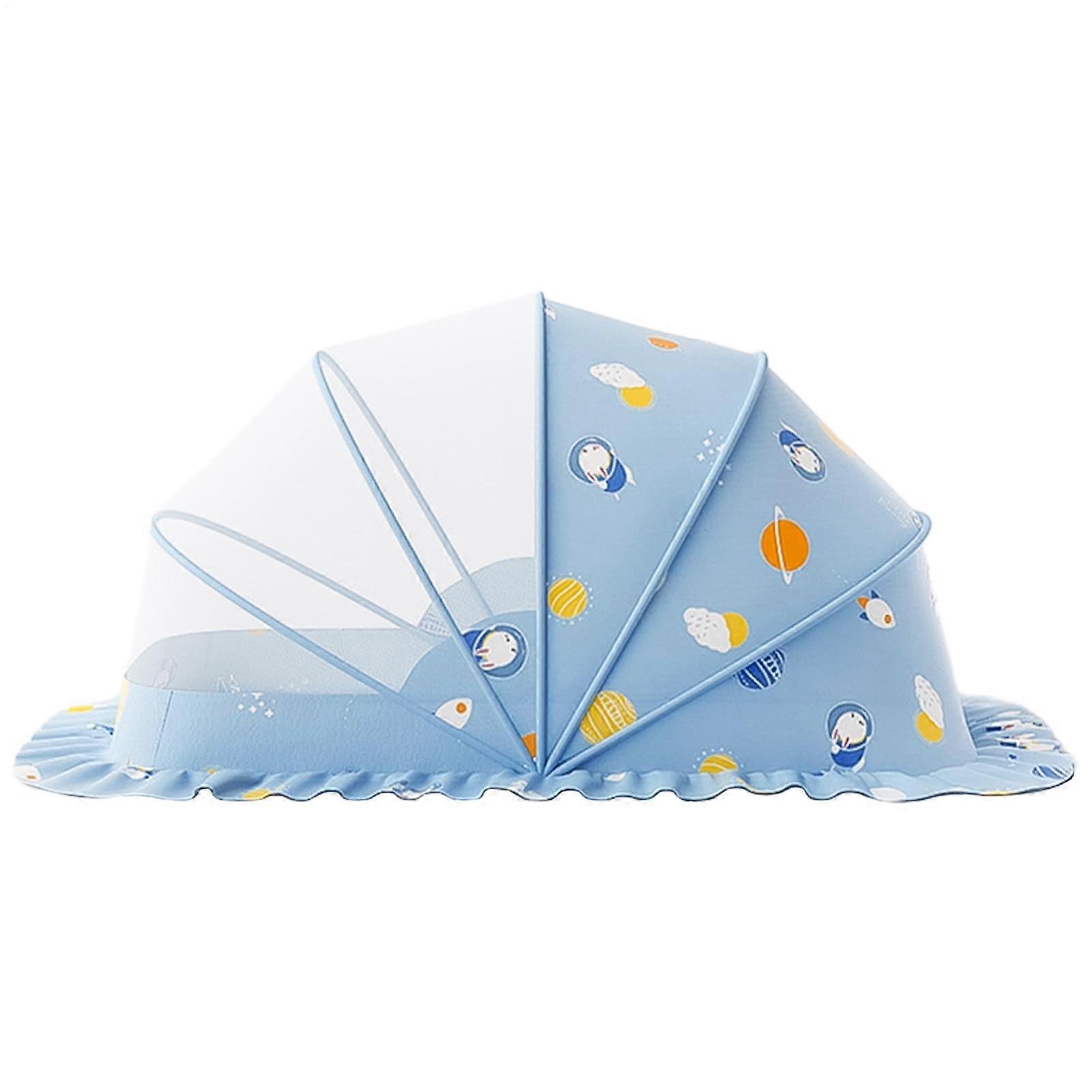 Babybetthimmel Crib Canopy Portable Foldable Net Breathable Chew-Resistant For Indoor Use Light Blue Space Bunny S