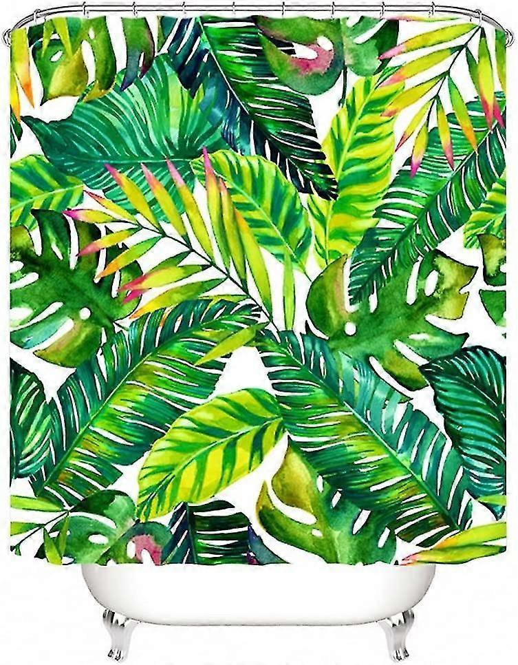 シャワーカーテン - 180 X 180 Cm - 12シャワーカーテンリング付きアンチモールドと撥水 - 3Dデジタルプリント、鮮やかな色のグリーンプラント