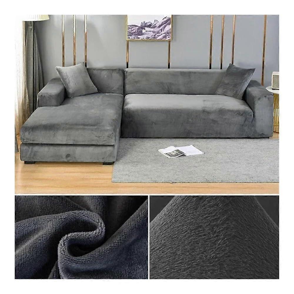 Sofföverdrag För Vardagsrum Tjock Elastisk 2-sits Stretch Cover Mörkgrå
