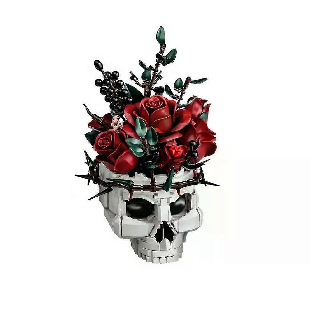 Skeleton Model Skull Building Block Set Skull Rose Bouquet Building Set For Adults Skeleton Plant Pot Home Halloween Decor