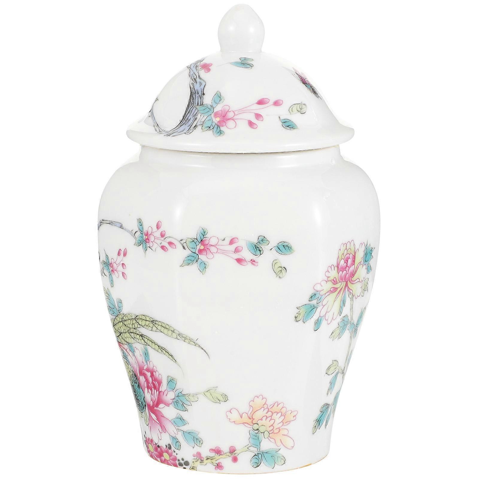 Ceramic Airtight Tea Jar Small Desktop Canister for Loose Leaf Tea Candy Decorative Flower Bird Pattern Storage Container for Home Cafe Use