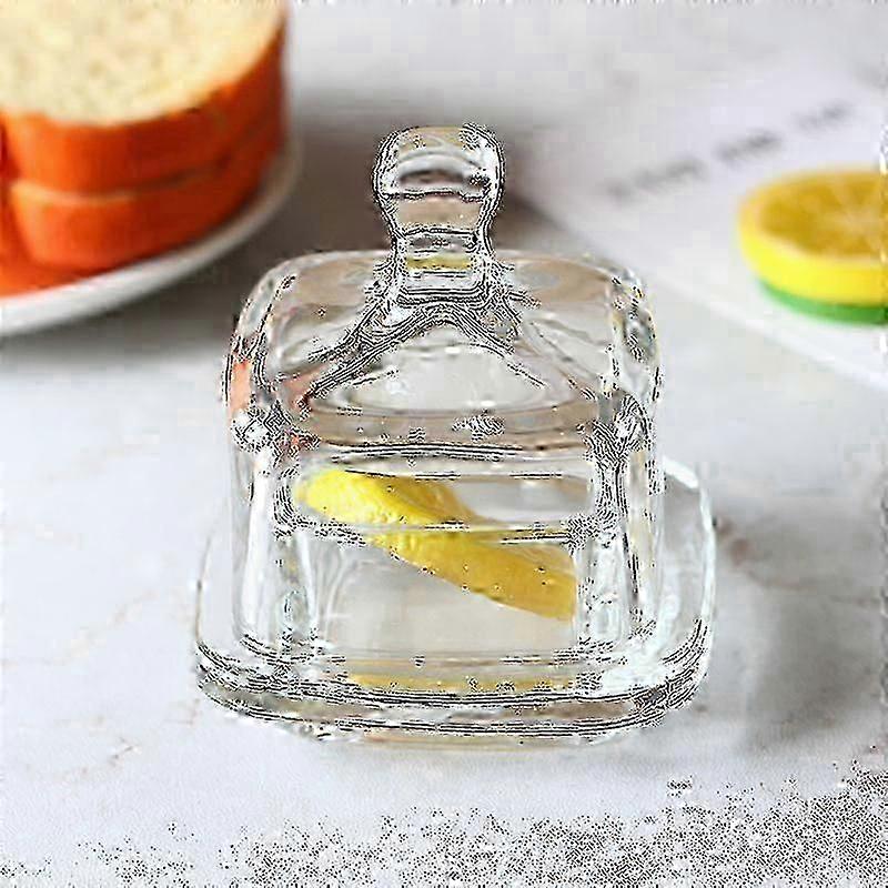 Butterdosen aus Glas - Runde Butterbehälter im 2er-Pack mit Kuppeldeckel und Griff, durchsichtige Servierbehälter für Butter. Rundkristall Qualität A-G