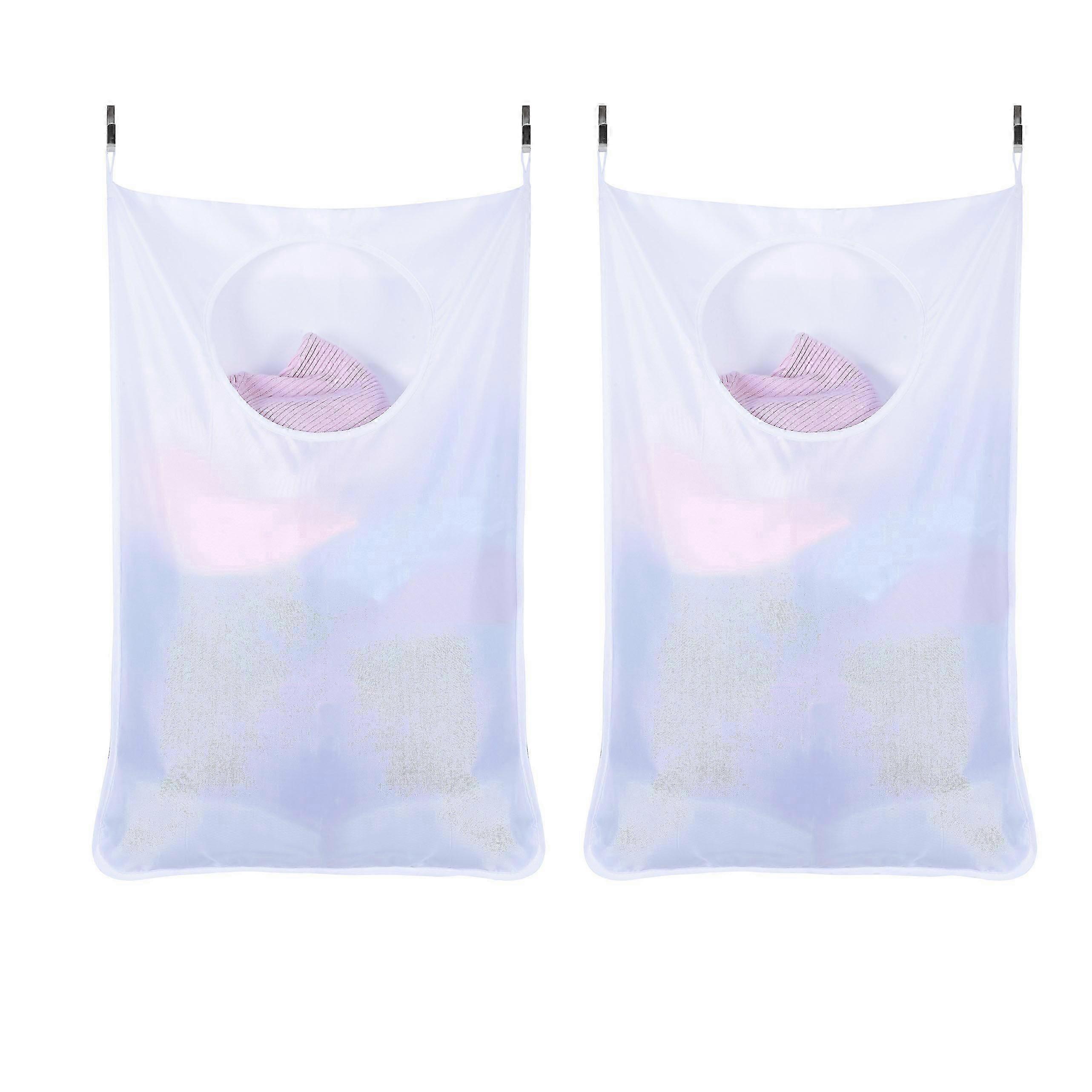 2-Pack White Hanging Laundry Basket Door Organizer Bag Storage Solution