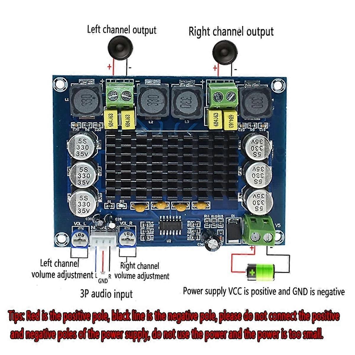 2X TPA3116D2 Dual-Channel Stereo High Power Digital Audio Power Amplifier Board 2X120W XH-M543