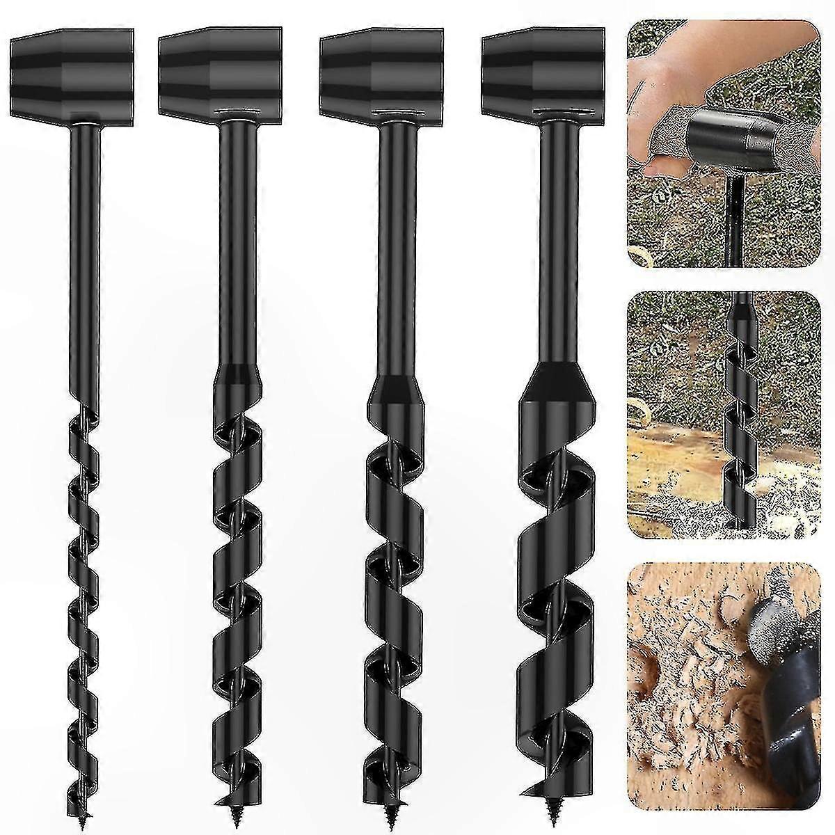 Carbon Steel Hand Drill Manual Auger Bit Portable Survival Wood Punch Tool Self-Tapping Drill Bit for Camping and DIY Projects