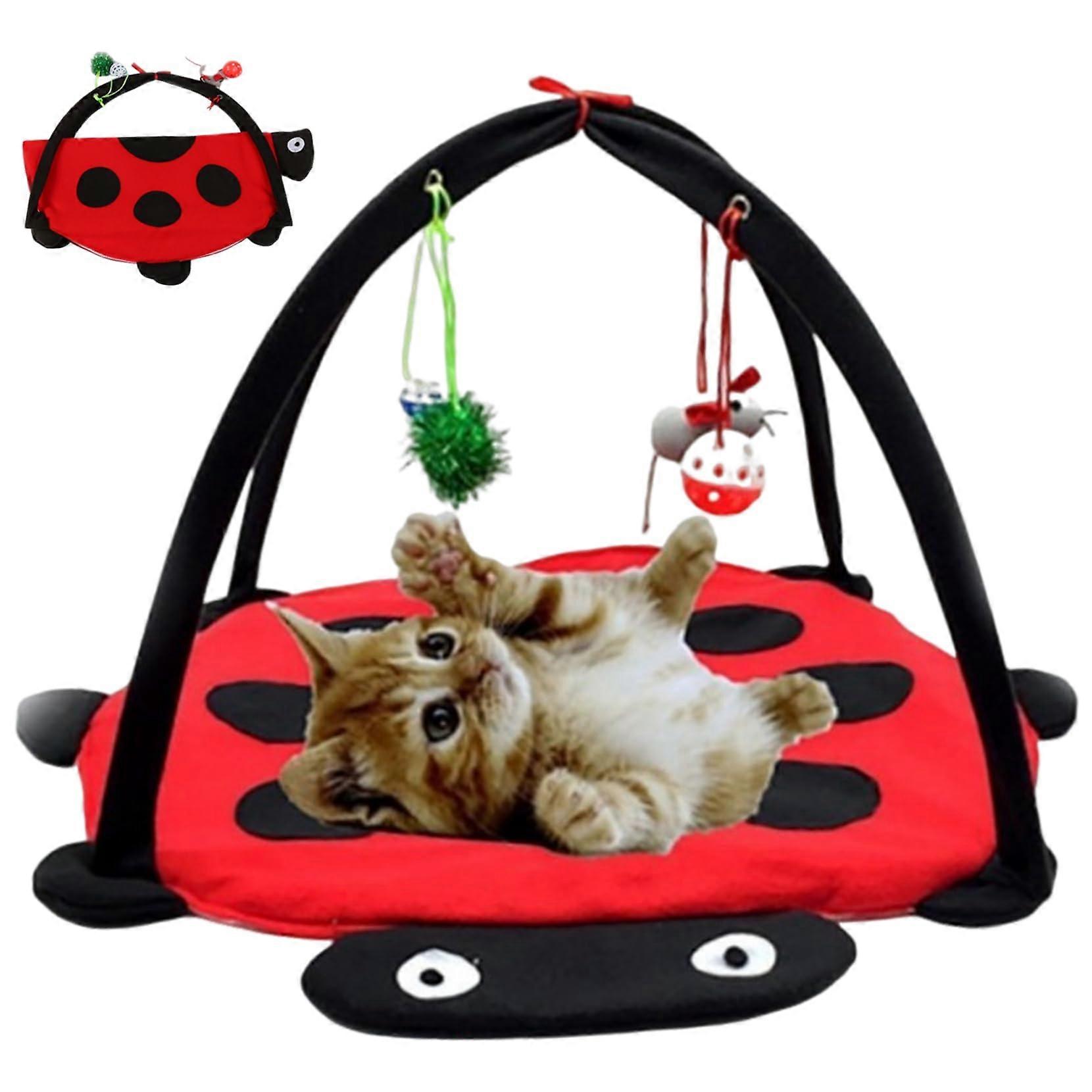 Cat Play Mat Foldable Cat Activity Center With Hanging Toy And Fleece Mat Indoor Cat Exercise Napping