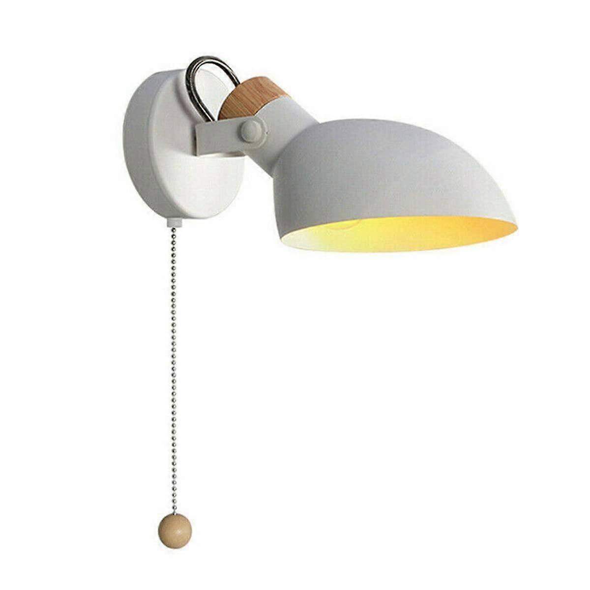 Retro LED Wall Lamp Traction Chain Cord Metal Body Switch Activated Modern Vintage Style Blanc A