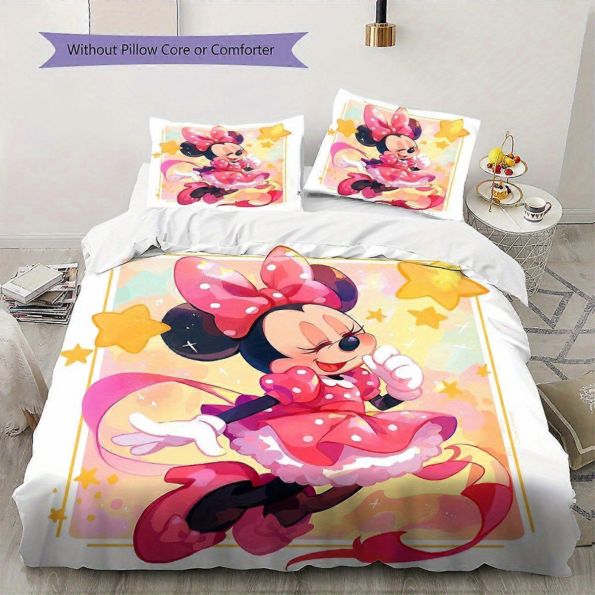 TE605 Minnie Mouse Pink Polka Dot Bedding Set - Soft Polyester Quilt Cover and Pillowcase, Zipper Closure, Machine Washable - Ideal for