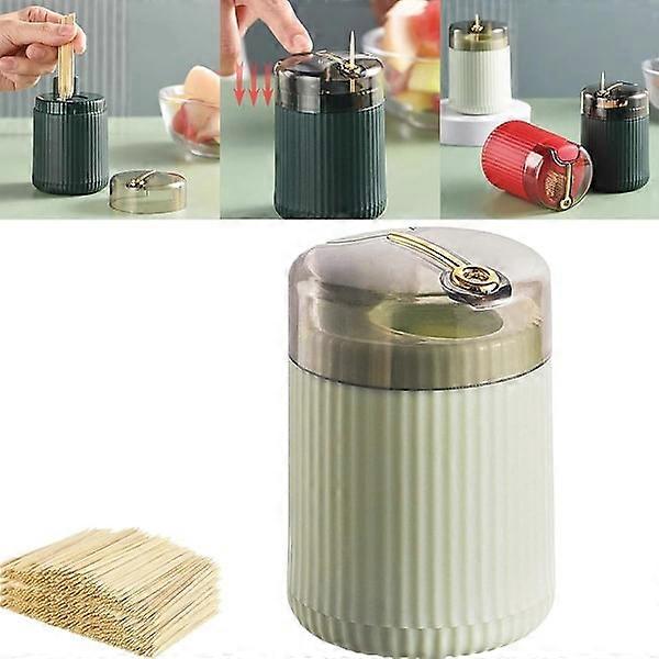 2 pcs (Green) Automatic Toothpick Dispenser Container Storage Box, Keep Toothpicks Hygienic Container Portable