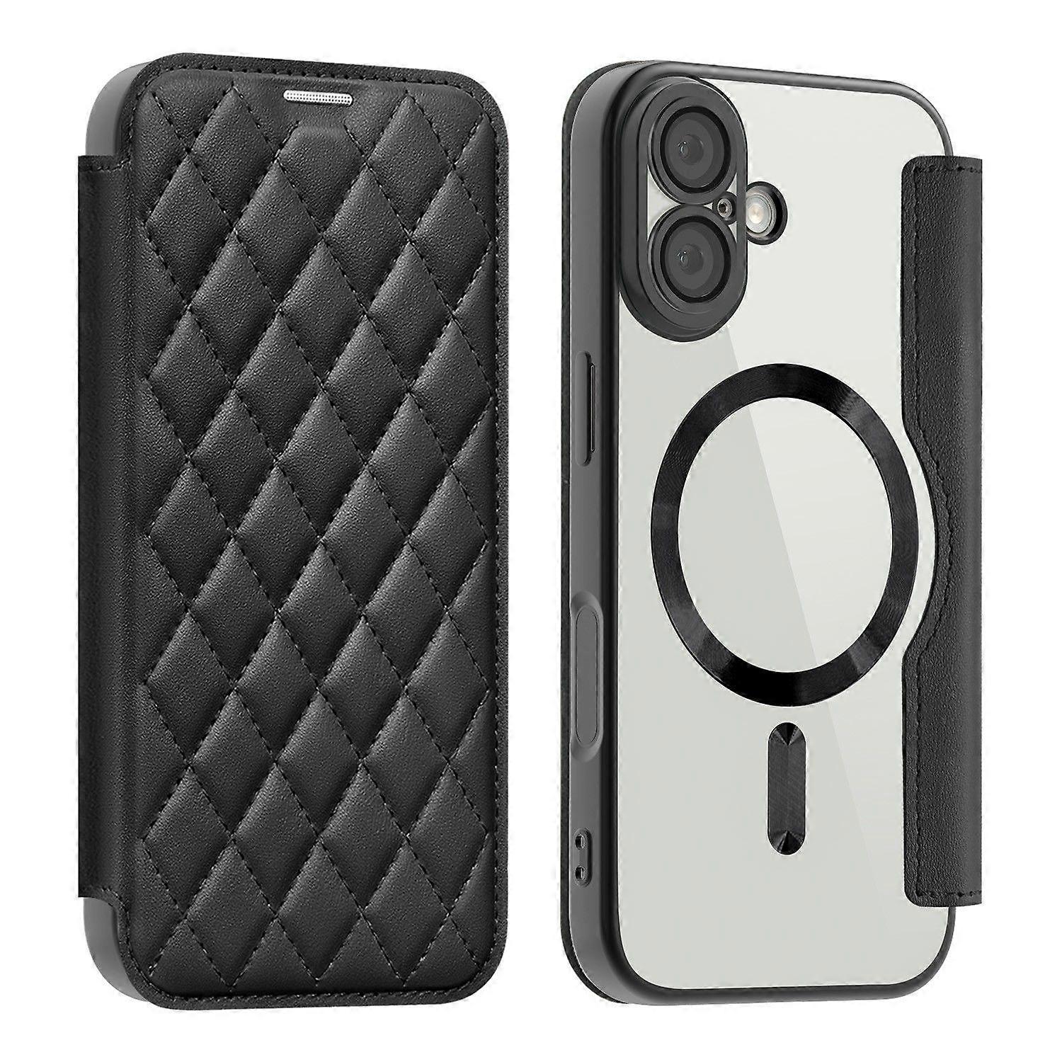 Rhombus PU Leather Phone Case For iPhone 17, with Camera Protection Compatible with MagSafe