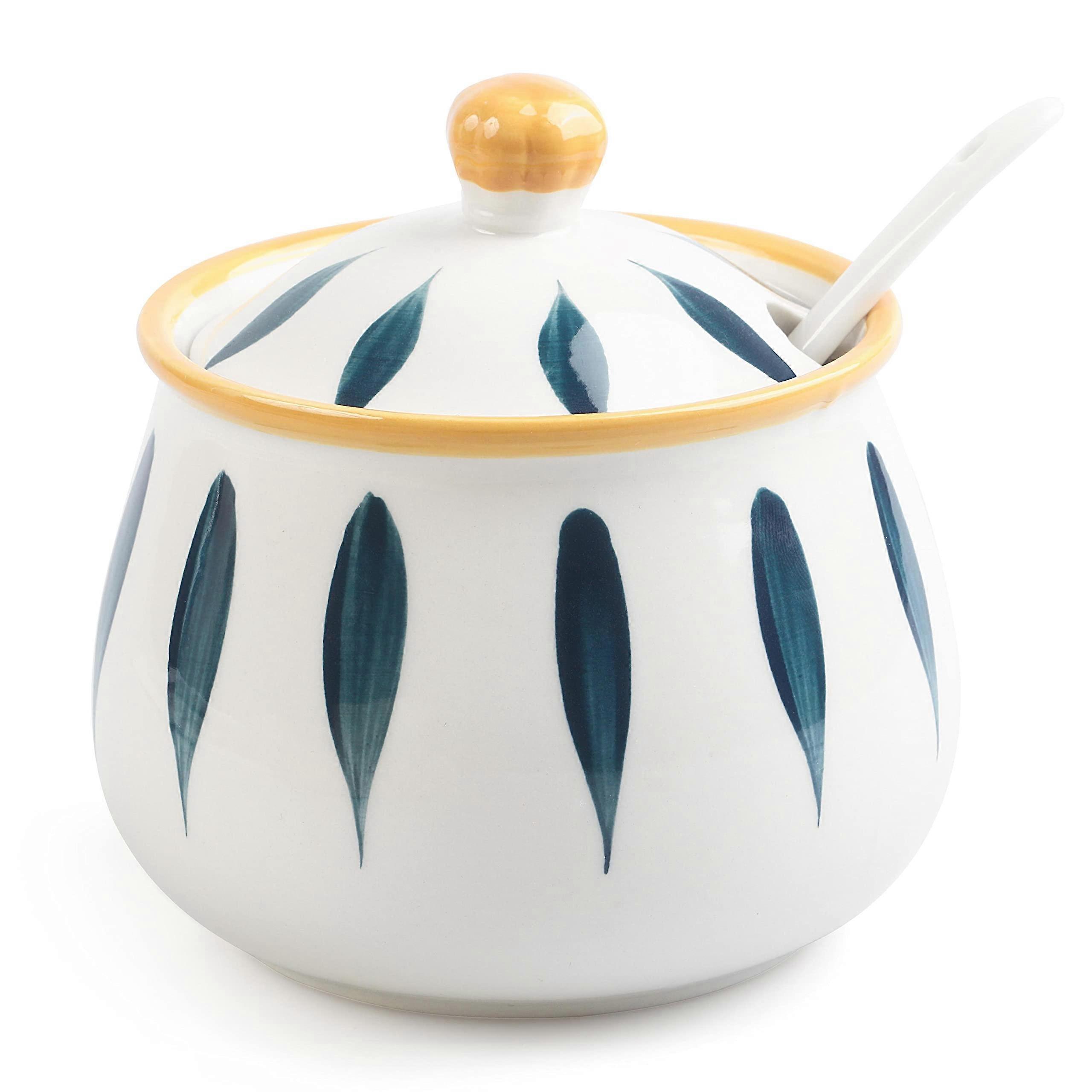 Porcelain Sugar Bowl With Lid And Spoon 430ml Ceramic Sugar Container Farmhouse Coffee Bar