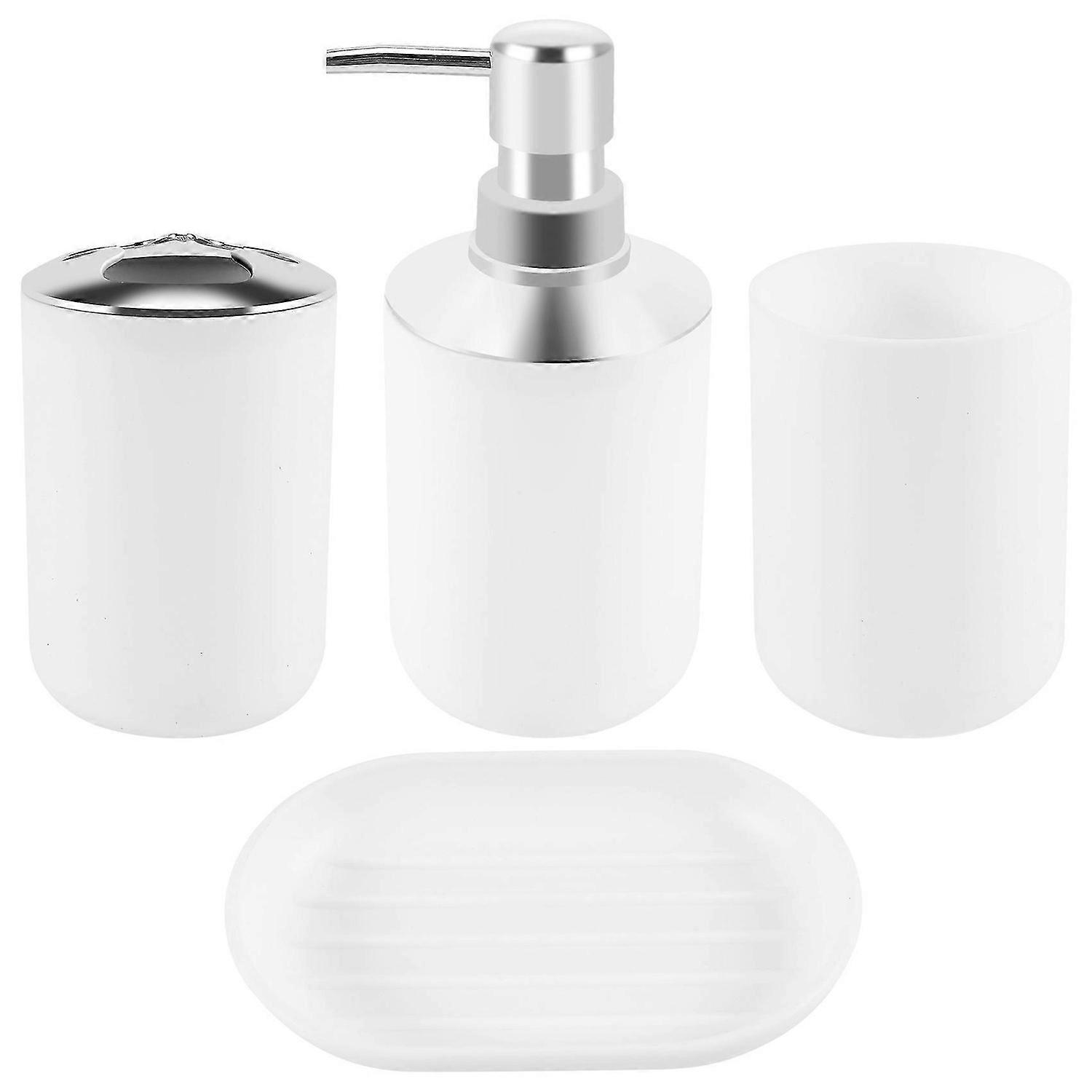 4 Pcs Plastic Bathroom Accessory Set,with Toothbrush Cup(White)