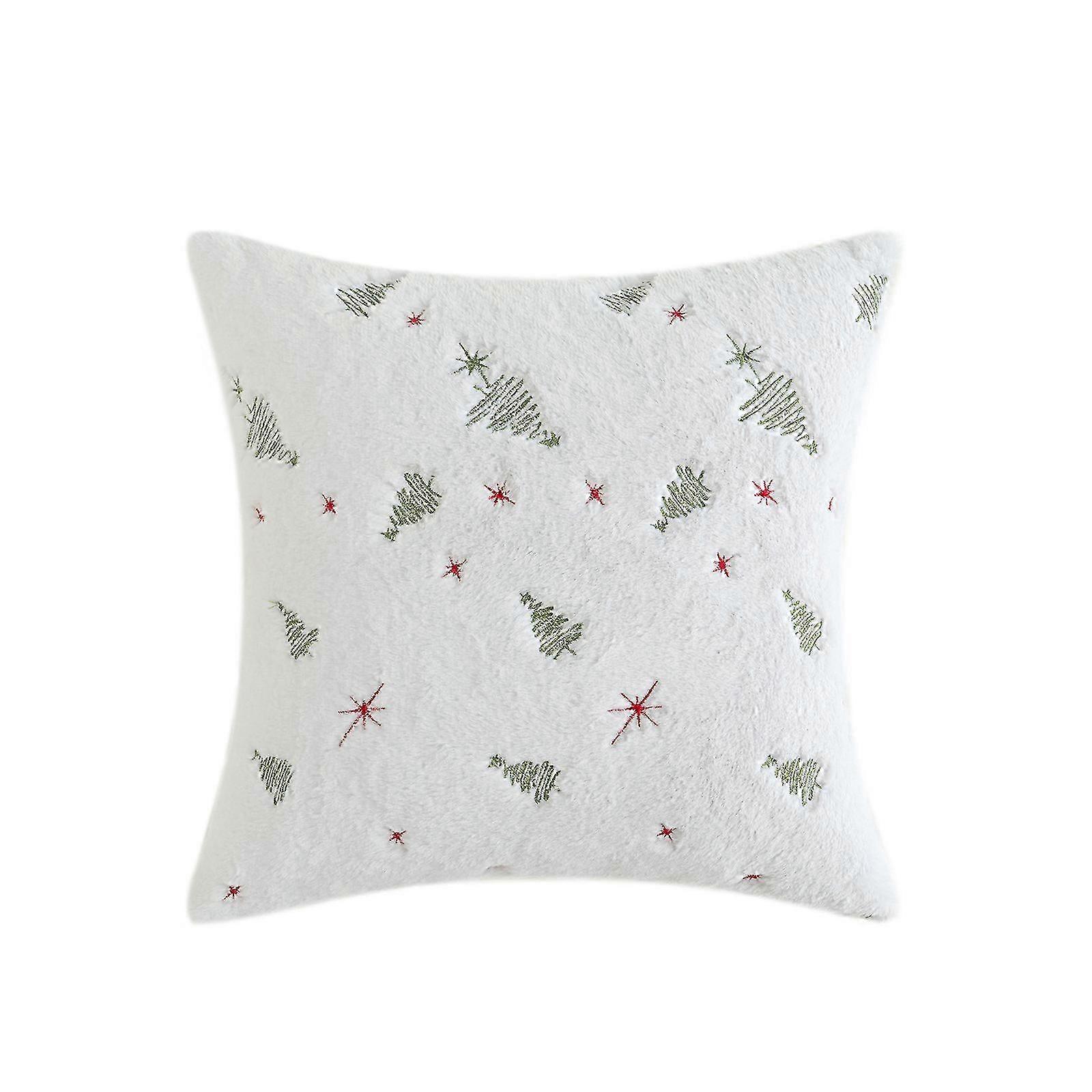 White Embroidered Christmas Tree Pillowcase Cover with Invisible Zipper for Sofa and Bed Living Room, Super Soft and Comfortable