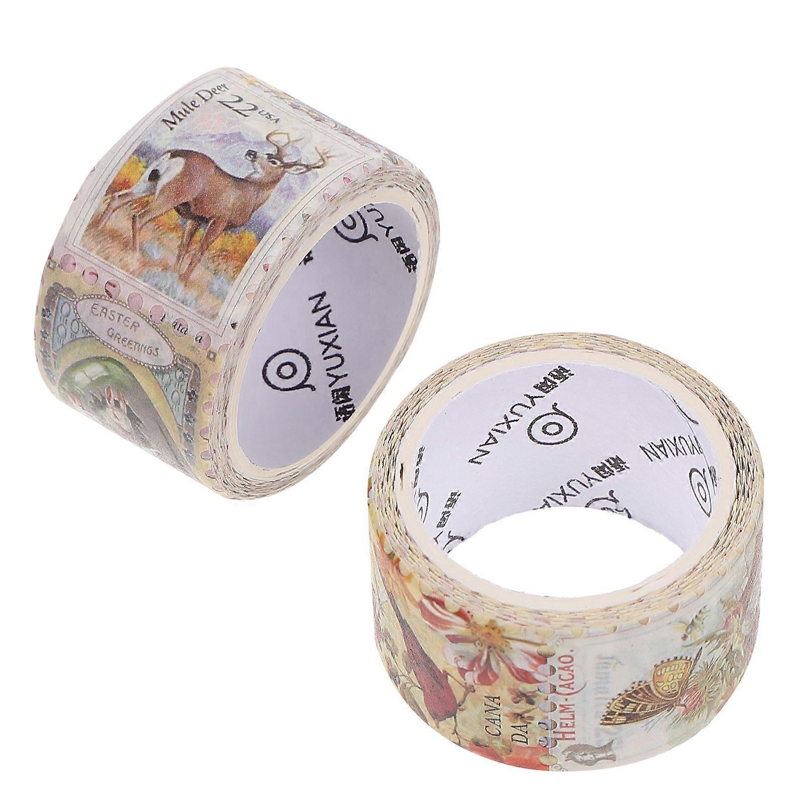 Stamp Washi Tapes Retro Decoration Stickers for Notebook with 2 Rolls