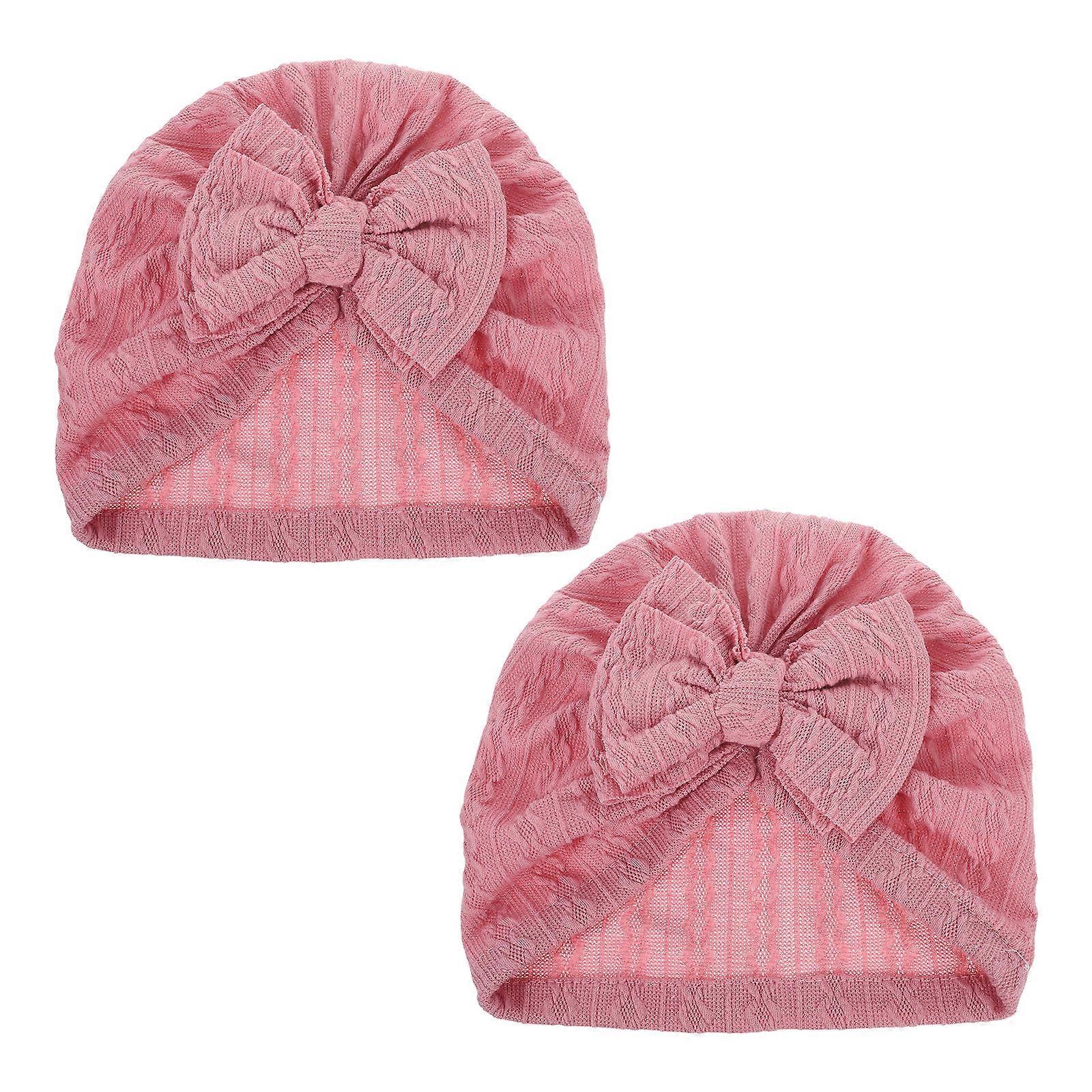 Pink Baby Girl Turban Caps for Toddlers 2Pcs Soft Bow Knot Beanies