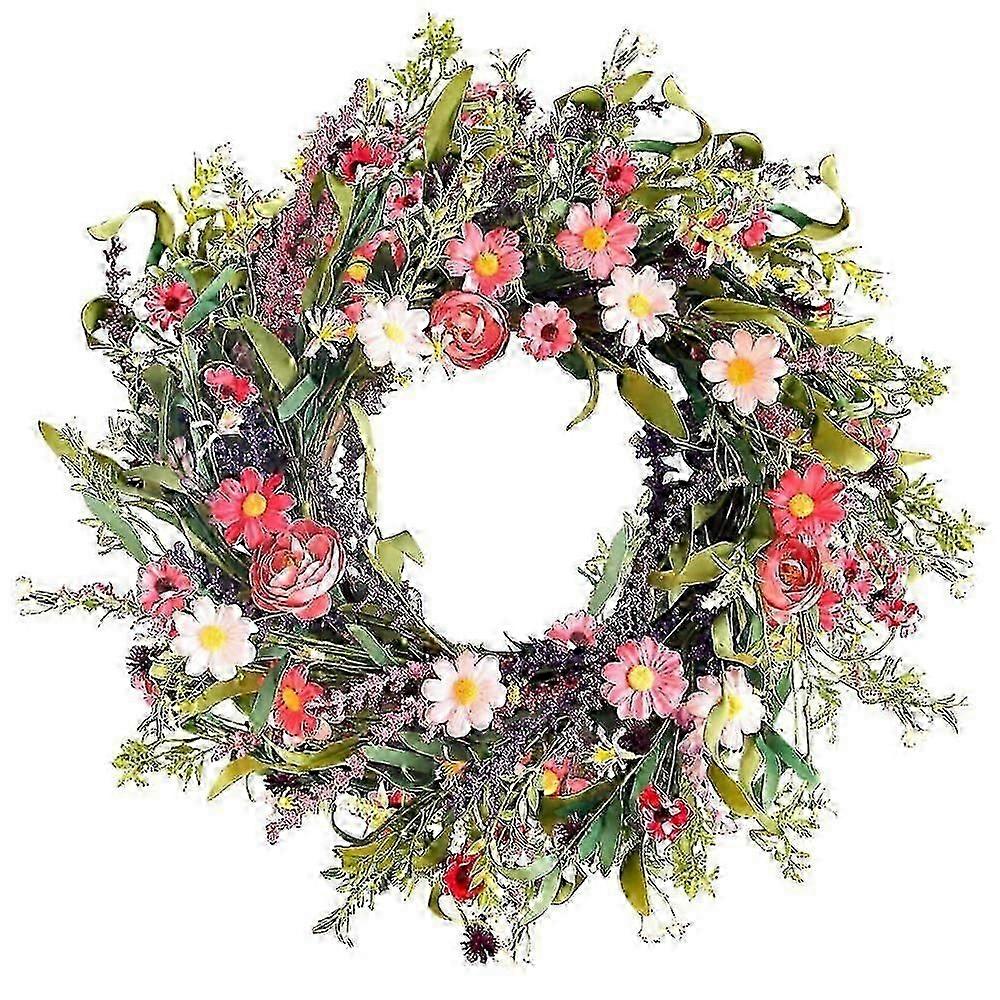 Spring Floral Wreath, 22-24 Inch Daisy and Lavender Decor for Home & Wedding