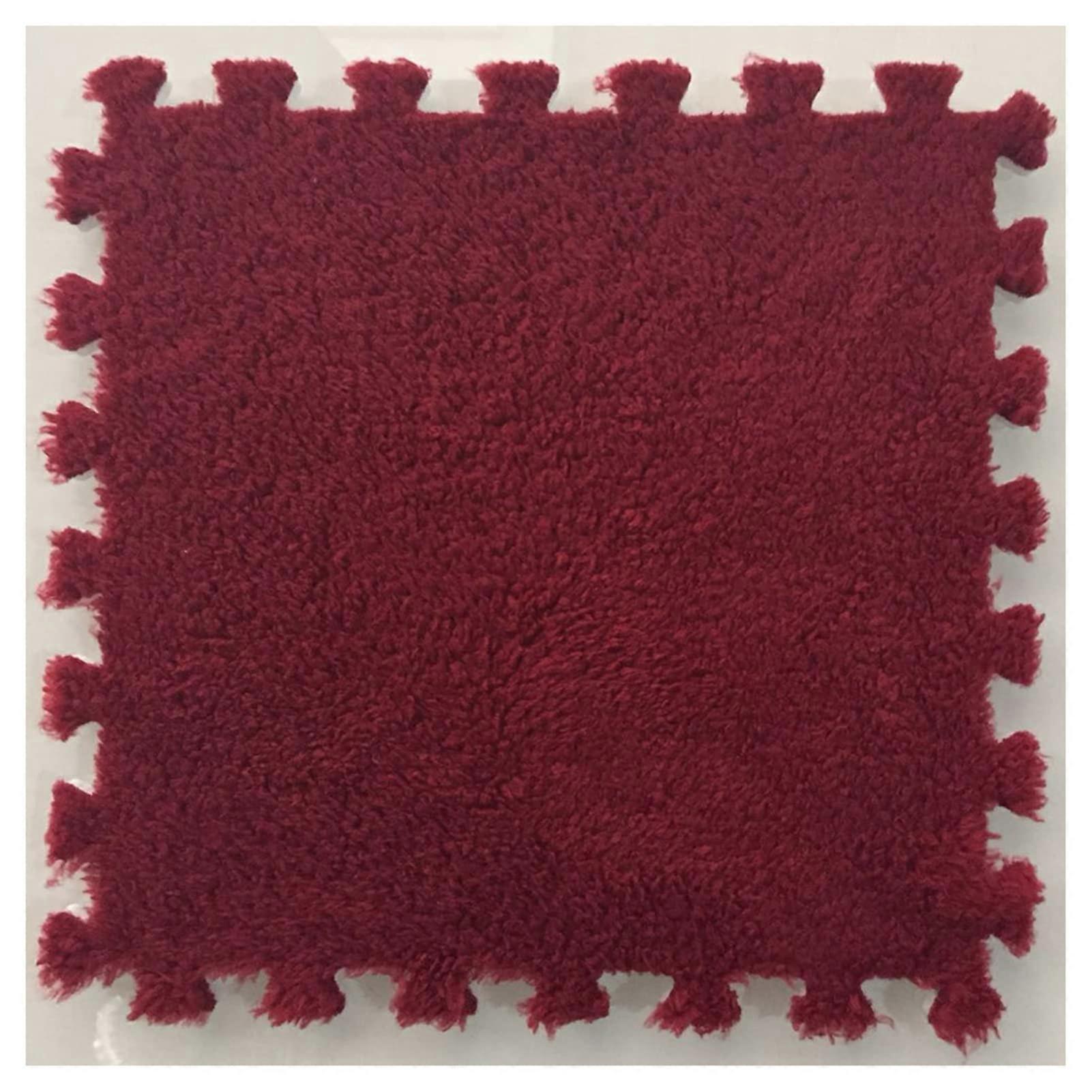 Interlocking Carpet Tiles 10Pcs, 30x30cm Foam Plush Floor Tiles, AntiSlip Puzzle Mat For Living Room Playroom Dark Red