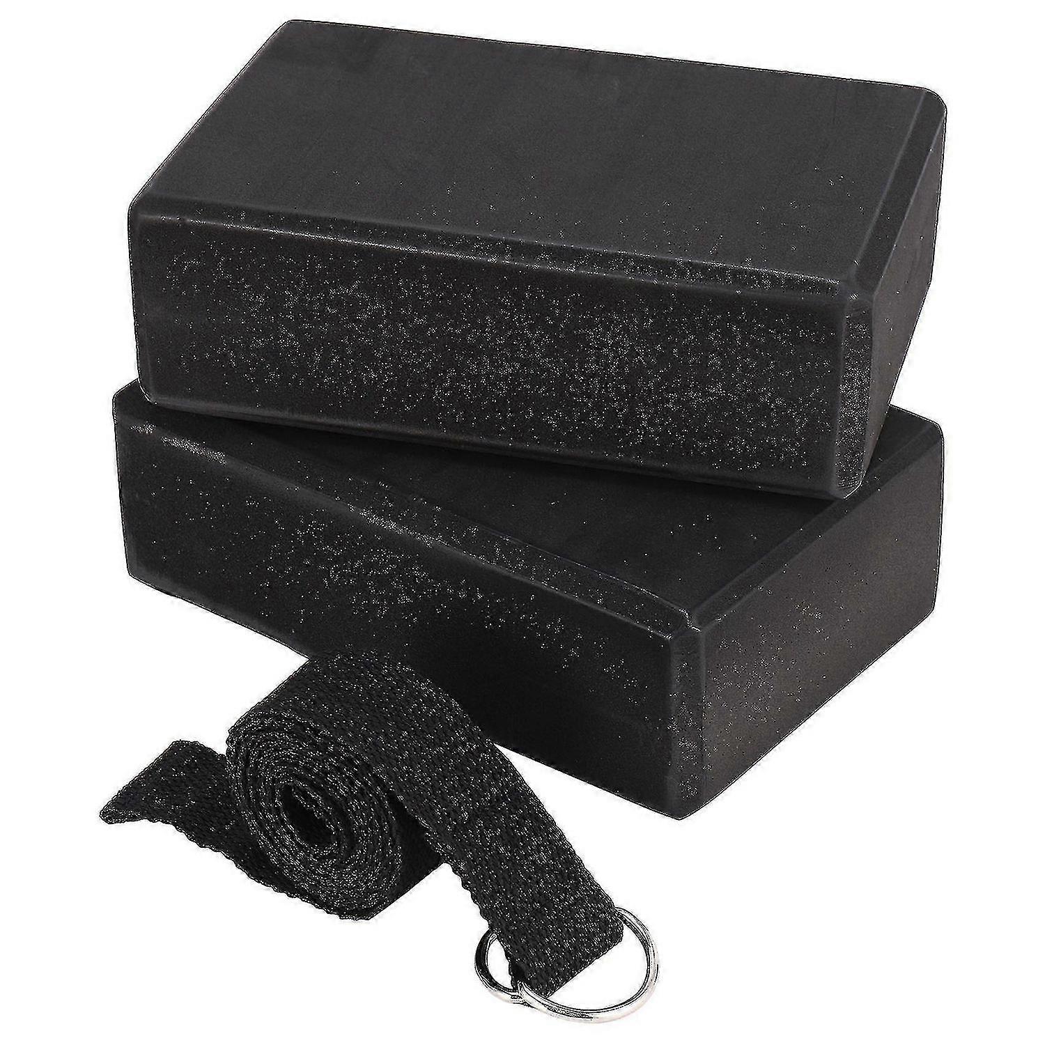 Yoga Block And Yoga Strap Set Foam Soft Non- Yoga Blocks Universal Stretching And Workouts Black-haoyi