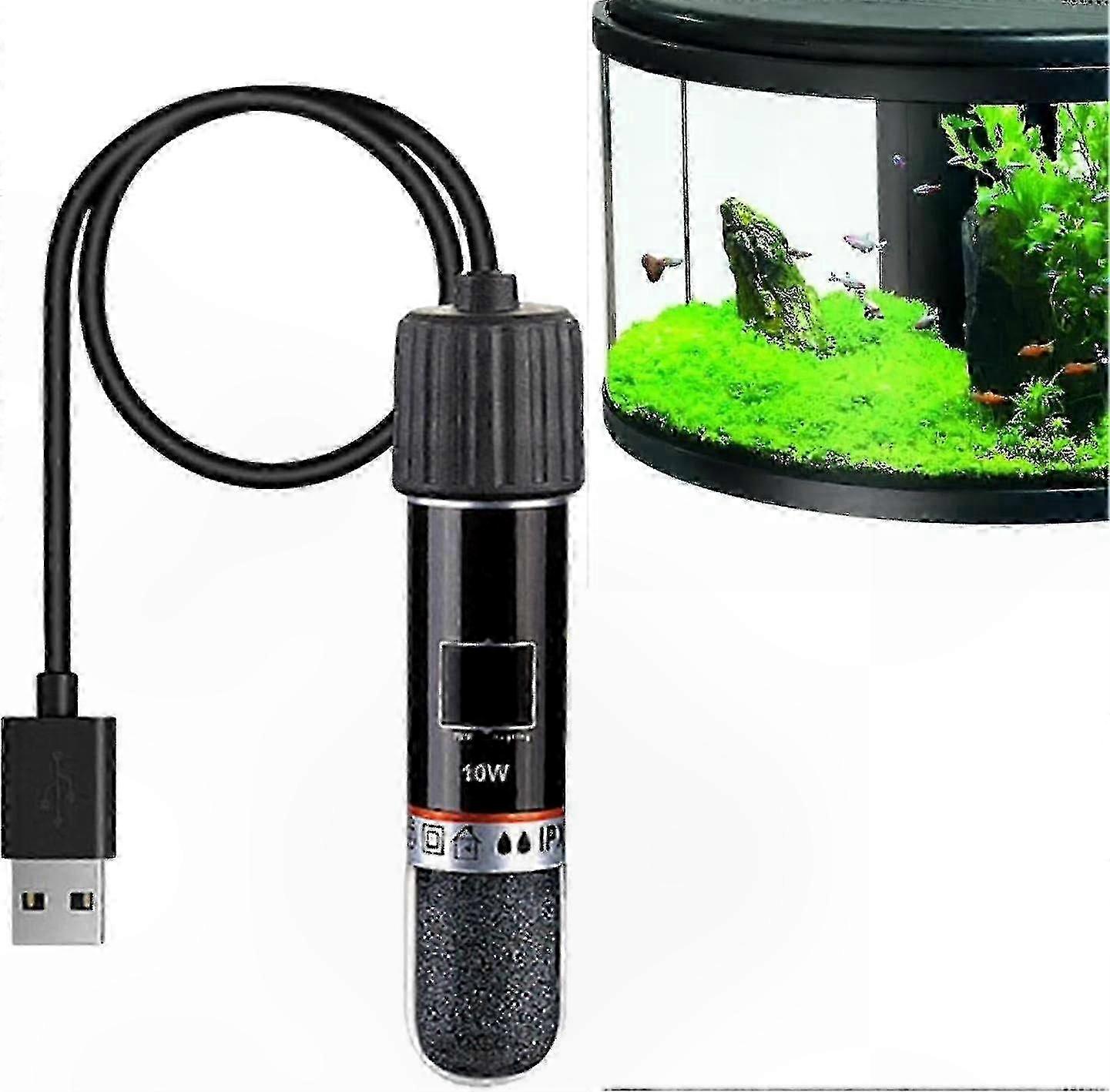 USB Aquarium Heater 10W with Thermostat | Rechargeable Mini Heater Rod for Small Tanks | Space Saving Fish Tank Heating Tool