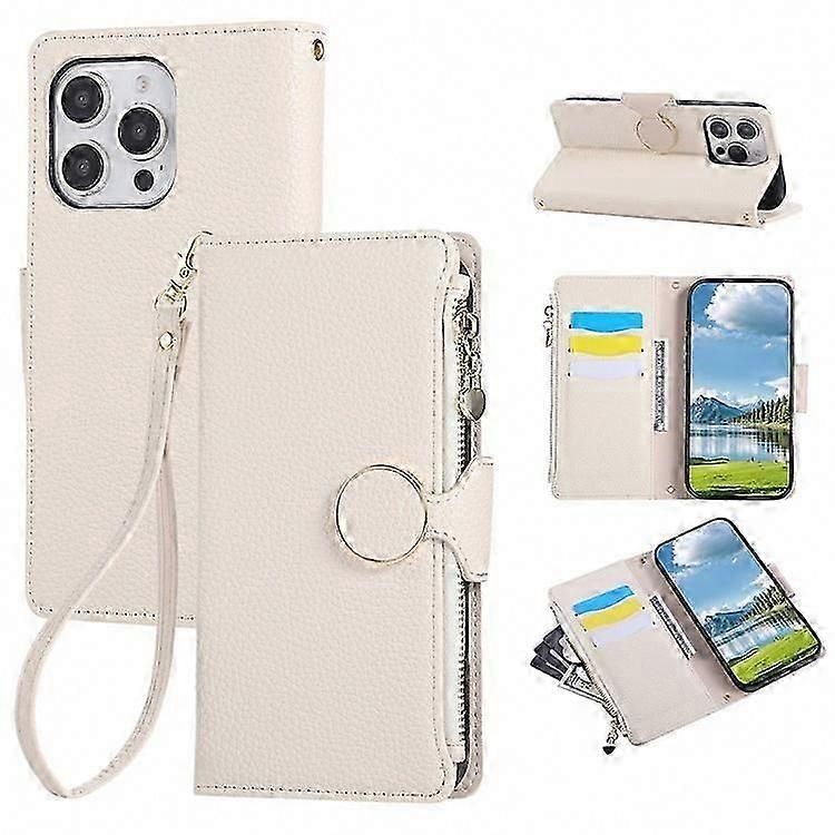 16 Pro Leather Wallet Case with Zipper and Wrist Strap