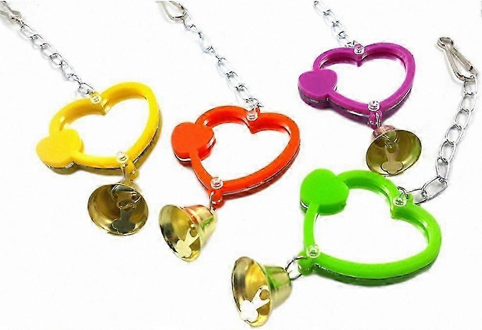 Assorted Color Heart-Shaped Bird Toy with Mirror for Parakeets and Cockatiels