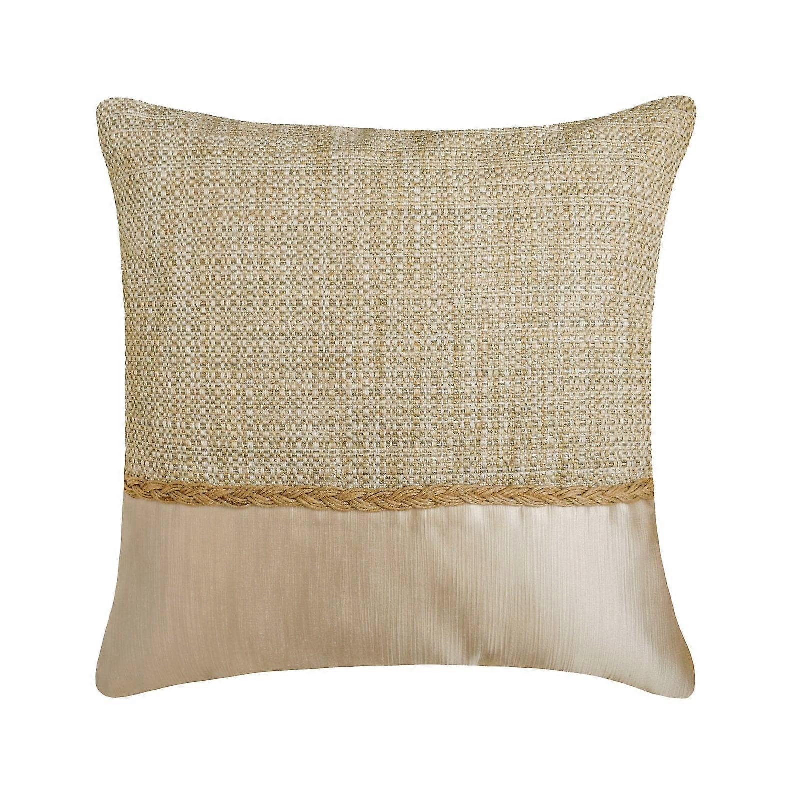 Beige 16"x16" Jute & Satin Lace Throw Pillow Covers, Patchwork Pattern Modern Style - Compatible with 40x40 cm Insert