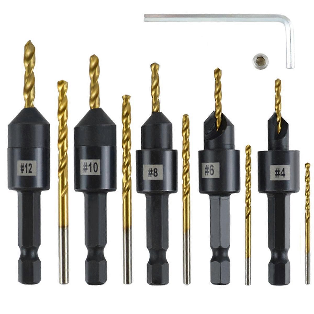 Silence Combination Countersink Drill Bits Set, 4, 6, 8, 10, 12, High-Speed Steel Counter Sink Drill