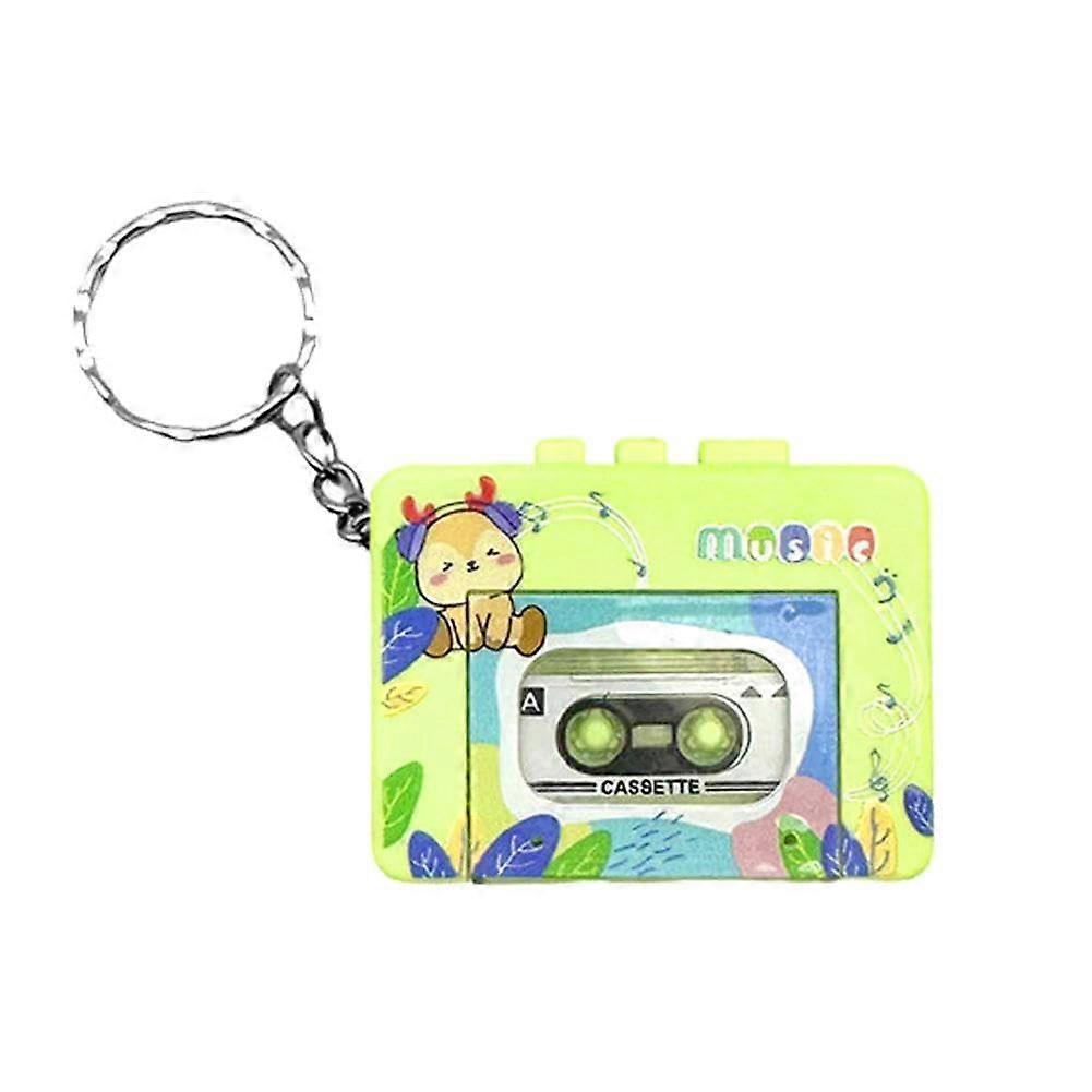 Retro Mini Player Key Chain Tape Cassette Recorder Pendant Cartoon Green Kids Toy Car Bag Interior Accessory 1Pc