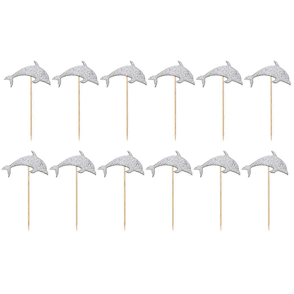 Paper Dolphin Cake Picks for Decoration 12Pcs Silver Cake Toppers for Party