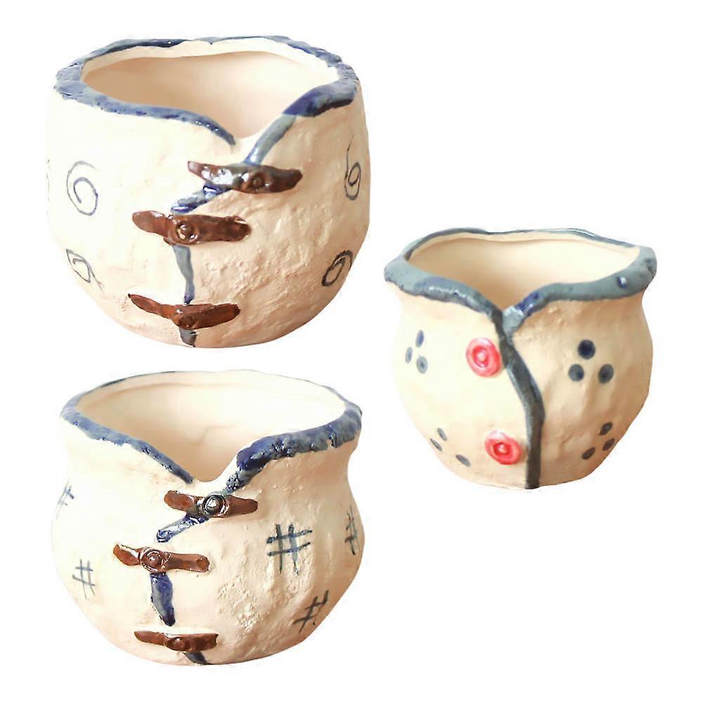 Yellow Multi Succulent Ceramic Flower Pot for 3Pcs Gardening