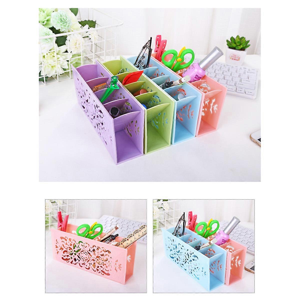 Desktop Storage Hollow Shelf for 2Pcs Pink Table Organizer Container