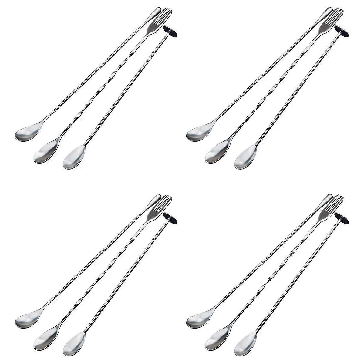 3 Pcs Extra Long Stainless Steel Mixing Spoons Spiral Pattern Bar