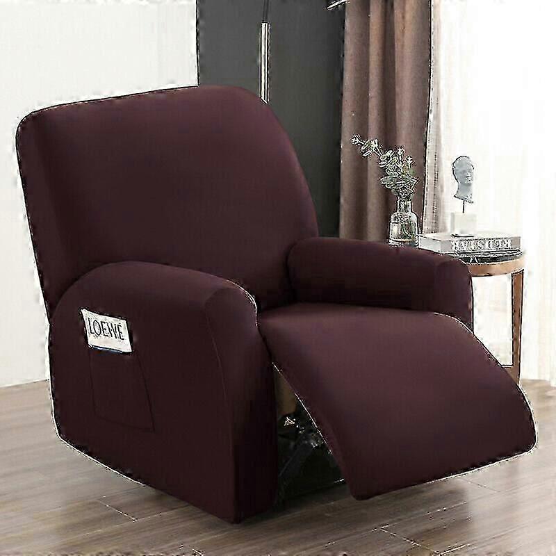 Unbrand 4 Pieces Waterproof Recliner SofaCover Living Room Elastic ChairCover Lazy Boy dark brown