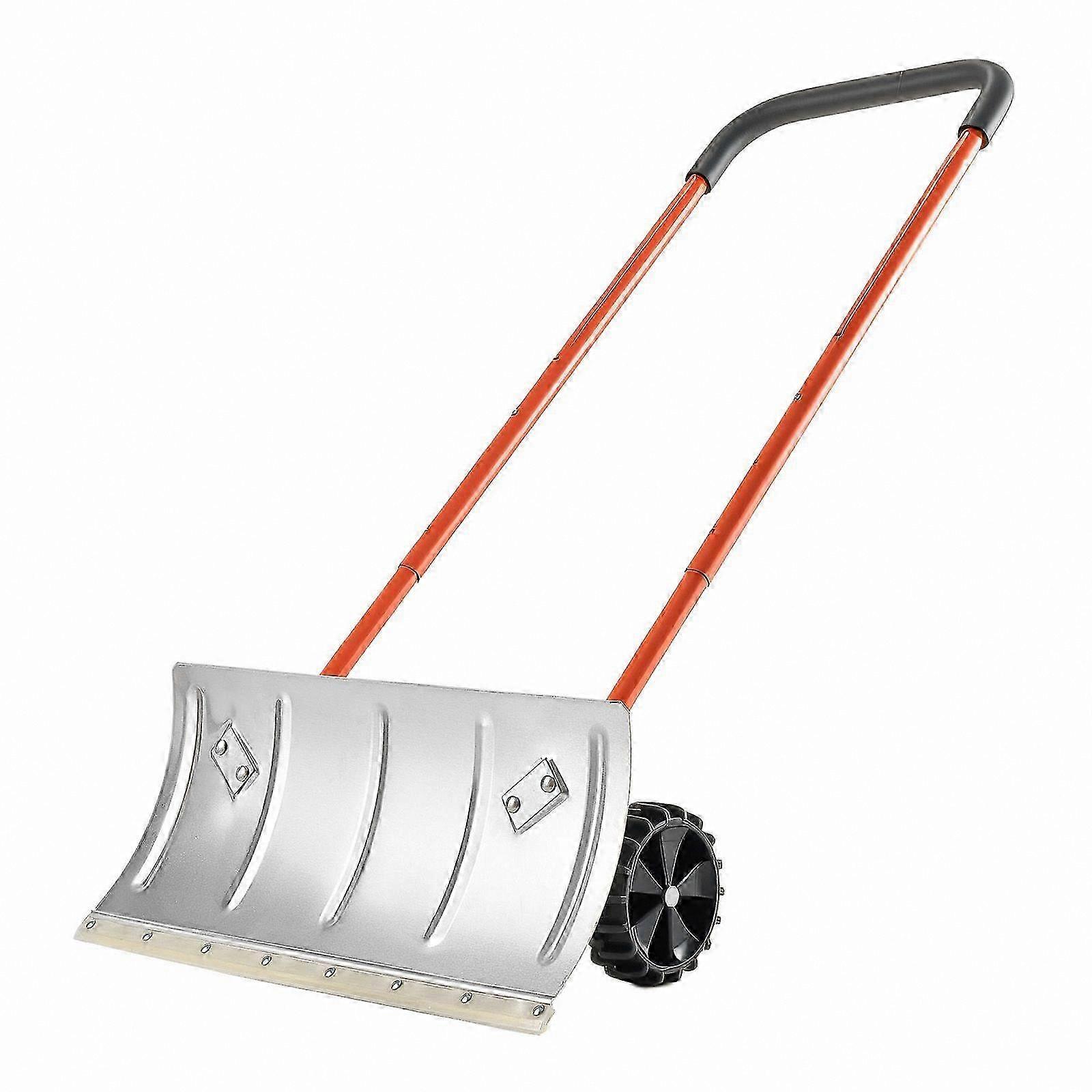 Wheeled Snow Pusher with Adjustable Handle, 61 cm Bi-Directional Blade for Easy Snow Removal