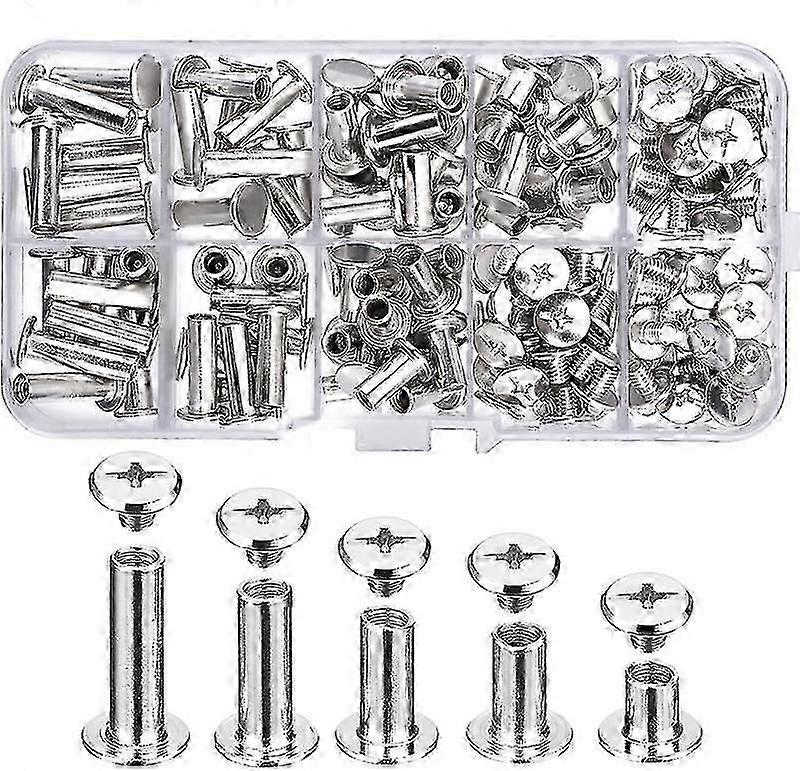 80pcs Stainless Steel Binding Screws and Rivets for British DIY Leather Craft Projects in 5 Sizes