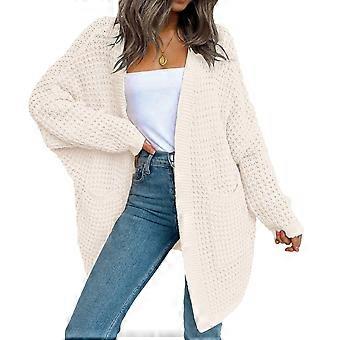 Dame Åben Front Vaffelstrik Cardigan Grov Strik Sweater Langærmet Hyggelig Strik Overtøj Sød Baggy Frakker Varme Toppe Hvid XL