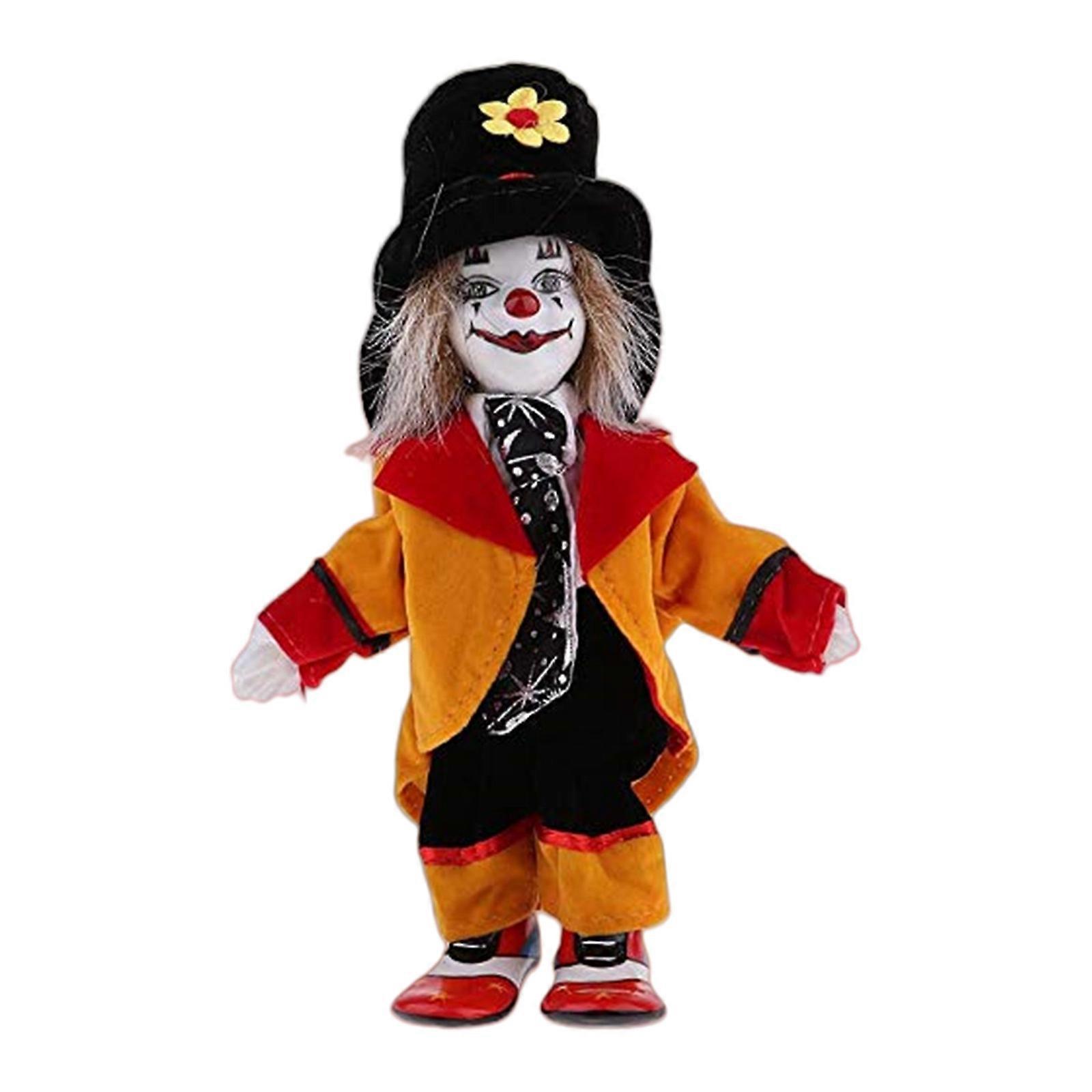 Classical Clown Doll Figurine Porcelain Clown Statue Nostalgic Collection Figure Doll Bookshelf Fireplaces Decoration Multicolor